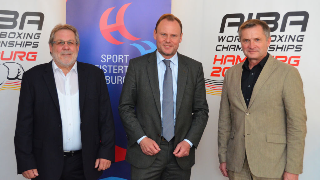 von links nach rechts: Präsident des LOC Jürgen Kyas, Sportsenator Andy Grote und CEO Michael Müller, Foto: DBV