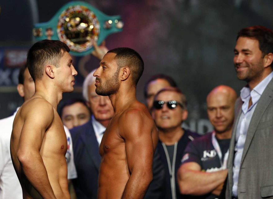 Gennady Golovkin vs. Kell Brook - Weigh in and Face Off video- London, England